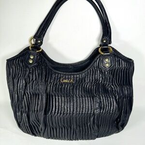 Coach Black Ashley Gathered Leather Shoulder Tote